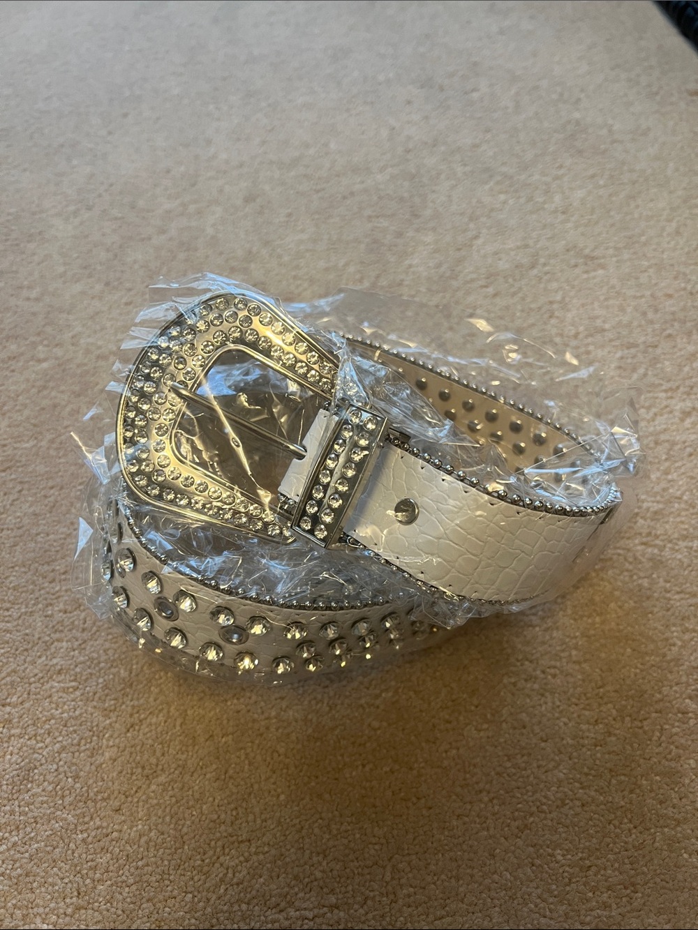 Studded White Rhinestone Western-Style Belt